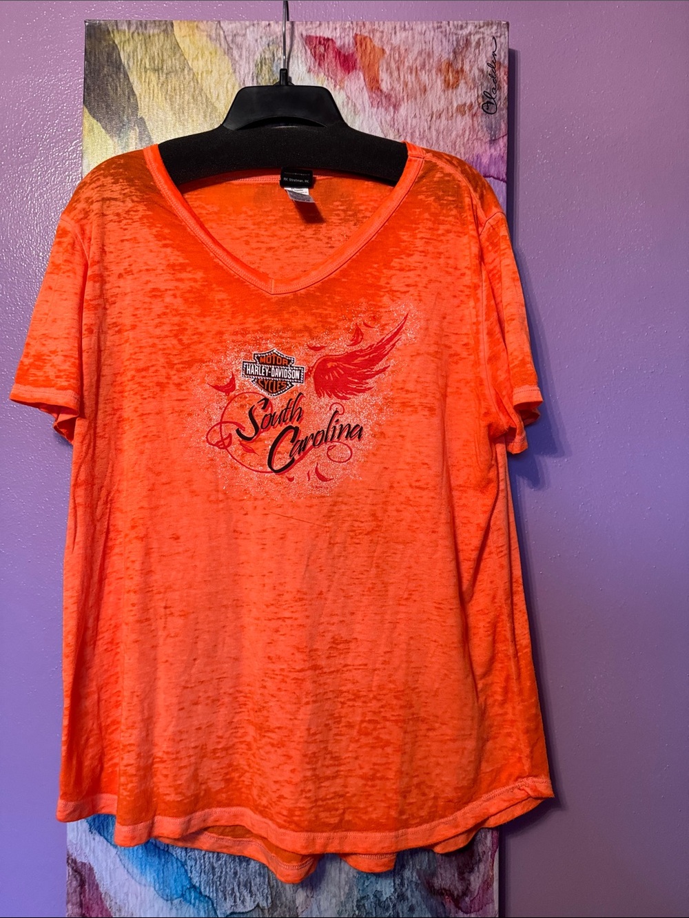 Harley-Davidson Orange V-Neck Embellished Graphic Tee
